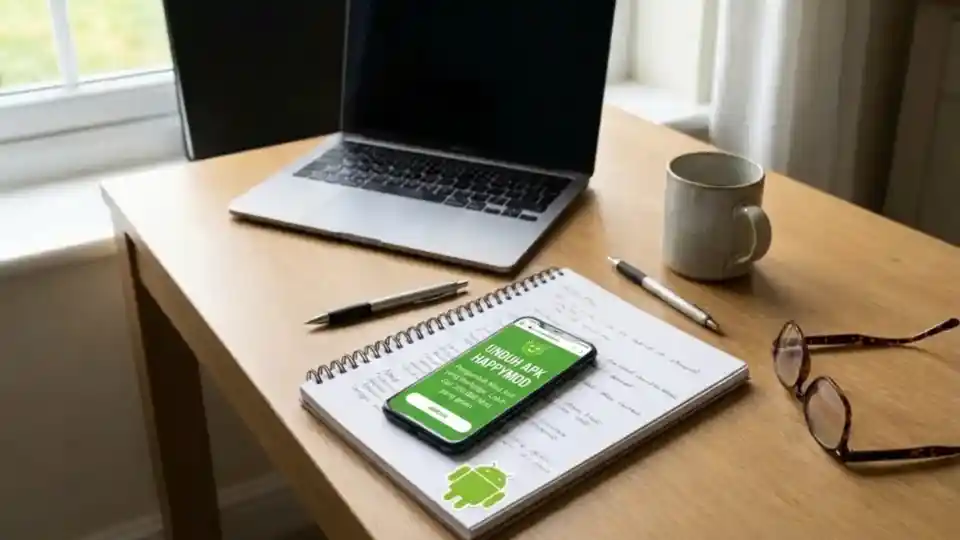 Meja kerja saat menulis panduan instalasi HappyMod APK