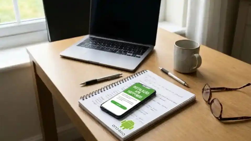 Mesa usada ao escrever guias de instalação do HappyMod APK