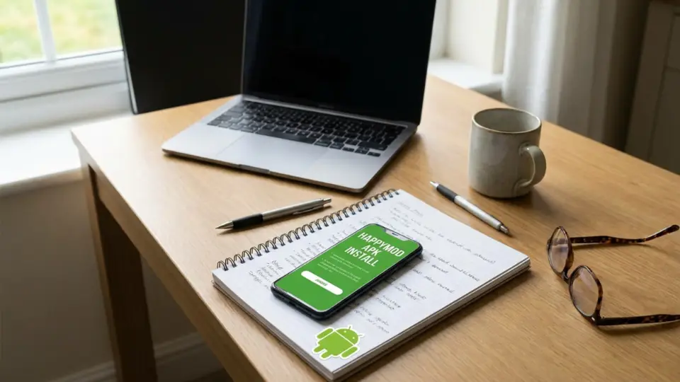 Desk setup used while writing HappyMod APK install guides