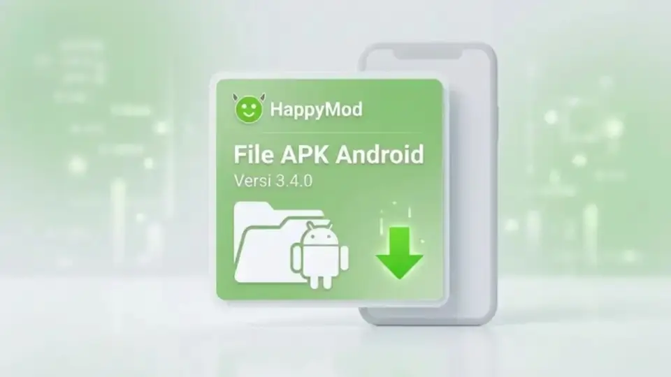 Ikon unduhan file HappyMod APK di latar hijau