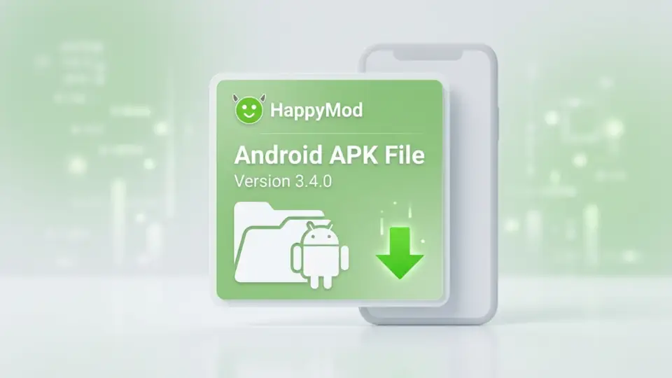 HappyMod APK file download icon on a clean green background