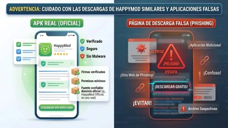 Advertencia sobre apps y sitios falsos parecidos a HappyMod